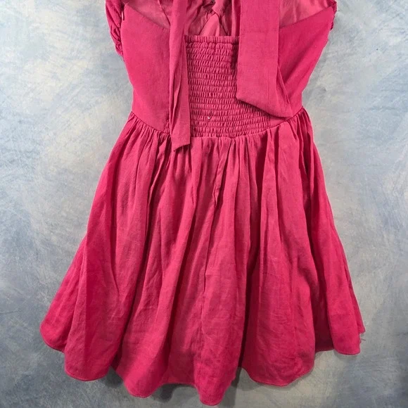 Do+Be Pink Halter Mini Dress Ruched Smocked Back Pleated Summer Party Womens M - Picture 6 of 8